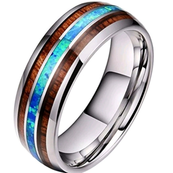 Fire Opal Design Koa Promise Engagement Wedding Ring - Picture 5 of 12